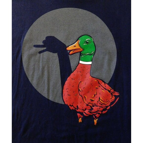 Mallard Duck Shadow Puppet Graphic Tee XL Navy Blue Shirt.Woot! Crewneck Cotton - Picture 3 of 6